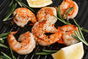 Grilled,Tiger,Shrimps,With,Spice,And,Lemon.,Grilled,Seafood. 0